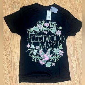 Fleetwood Mac Black Graphic Tee with Pink & Sage Floral Design